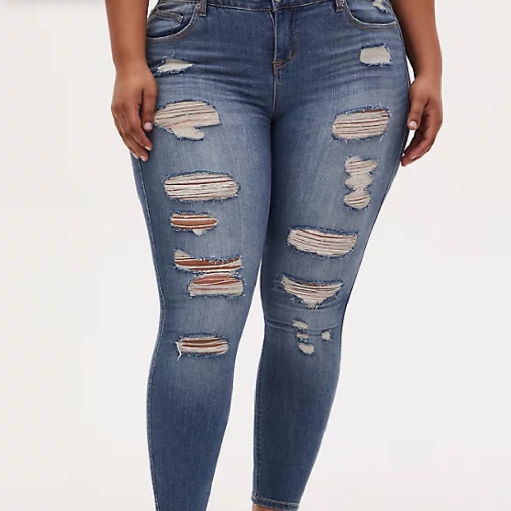 Torrid Blue Distressed Skinny Jeans